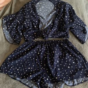 Navy polka dot set.